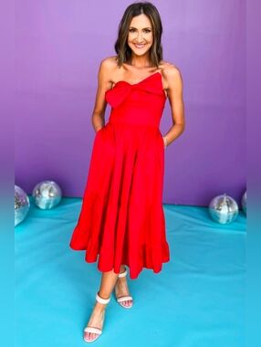 Red Strapless Bow Cocktail Dress